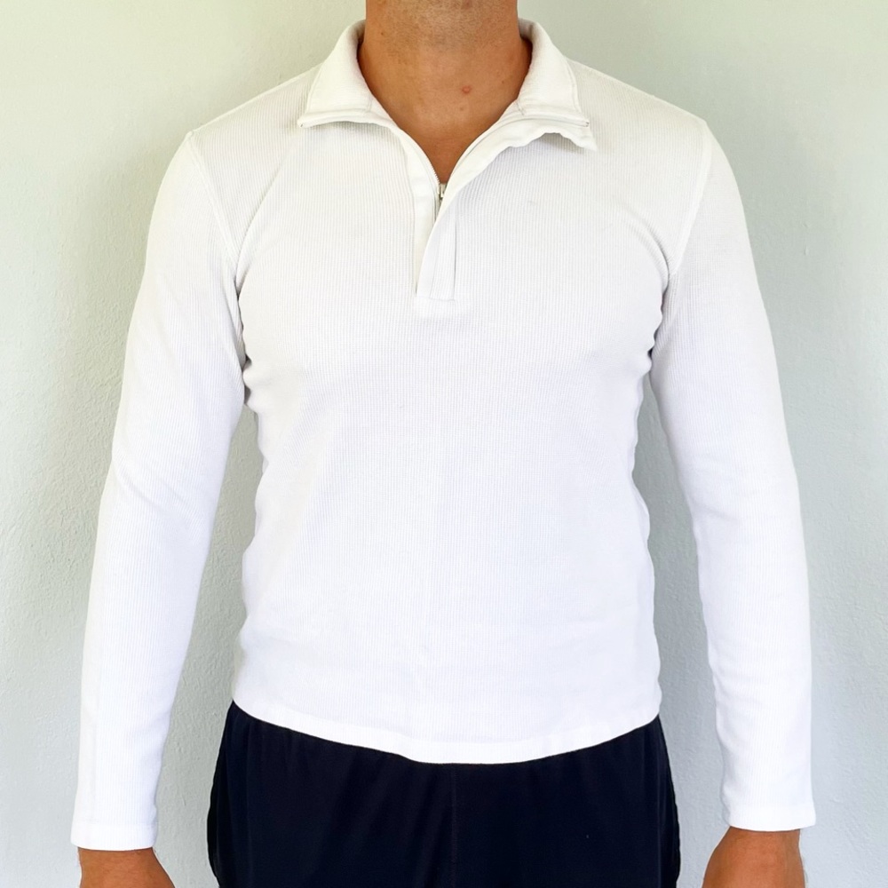 Michael Kors white thermal waffle knit cotton 1/4 zip pullover size medium